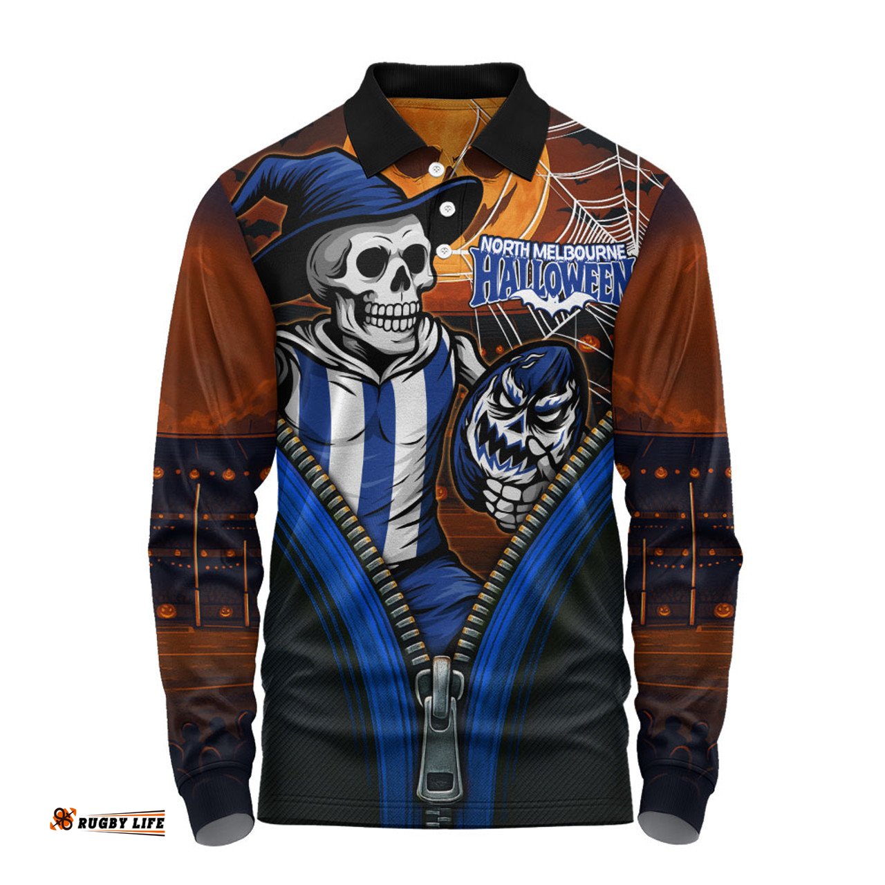 Amazing Aussie North Melbourne Halloween Night Reaper Zipper Long Sleeve Polo Shirt