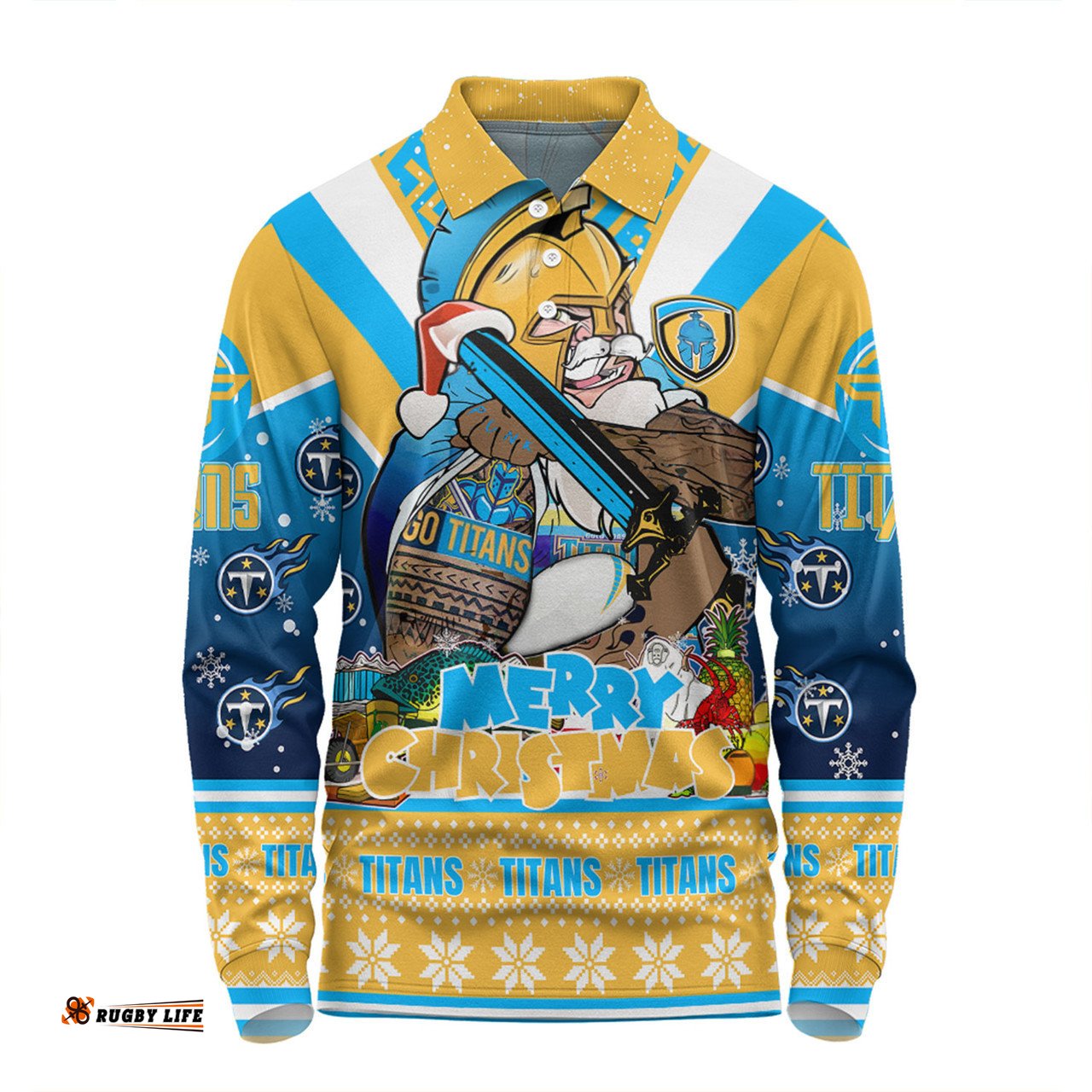Amazing Aussie Gold Coast Titans Christmas Custom Gold Coast Titans Santa Aussie Big Things Long Sleeve Polo Shirt
