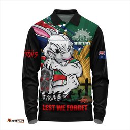 Amazing Aussie South Sydney Rabbitohs Fearless ANZAC Defender Long Sleeve Polo Shirt