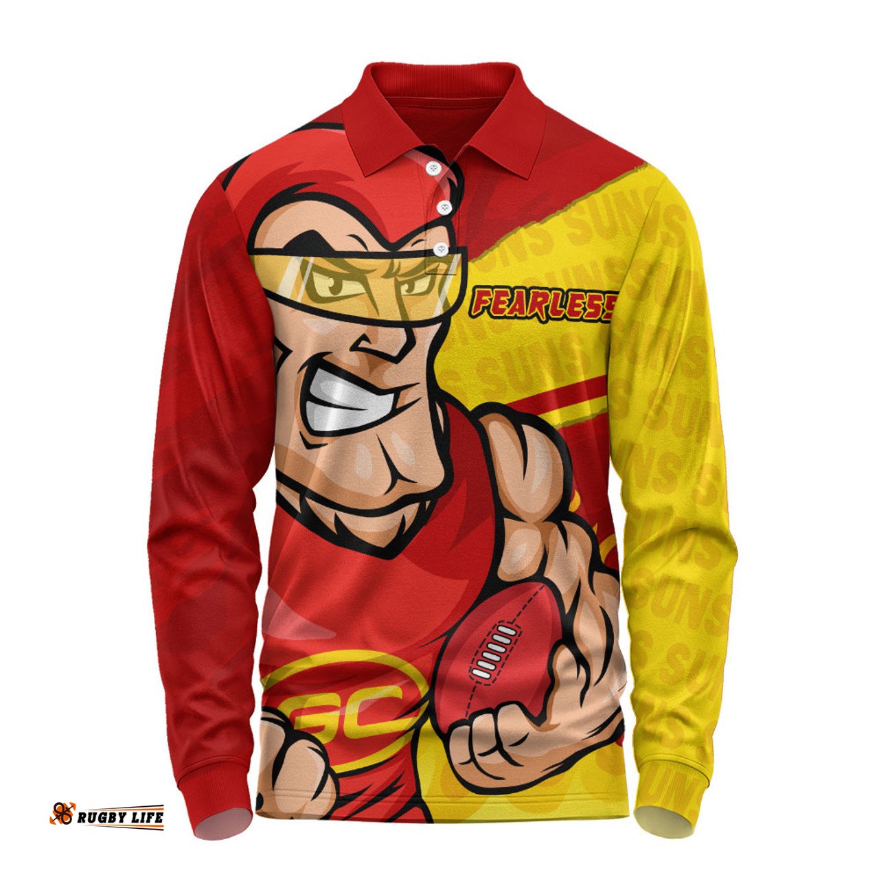 Amazing Aussie Gold Coast SUNS Defend The Pride Long Sleeve Polo Shirt