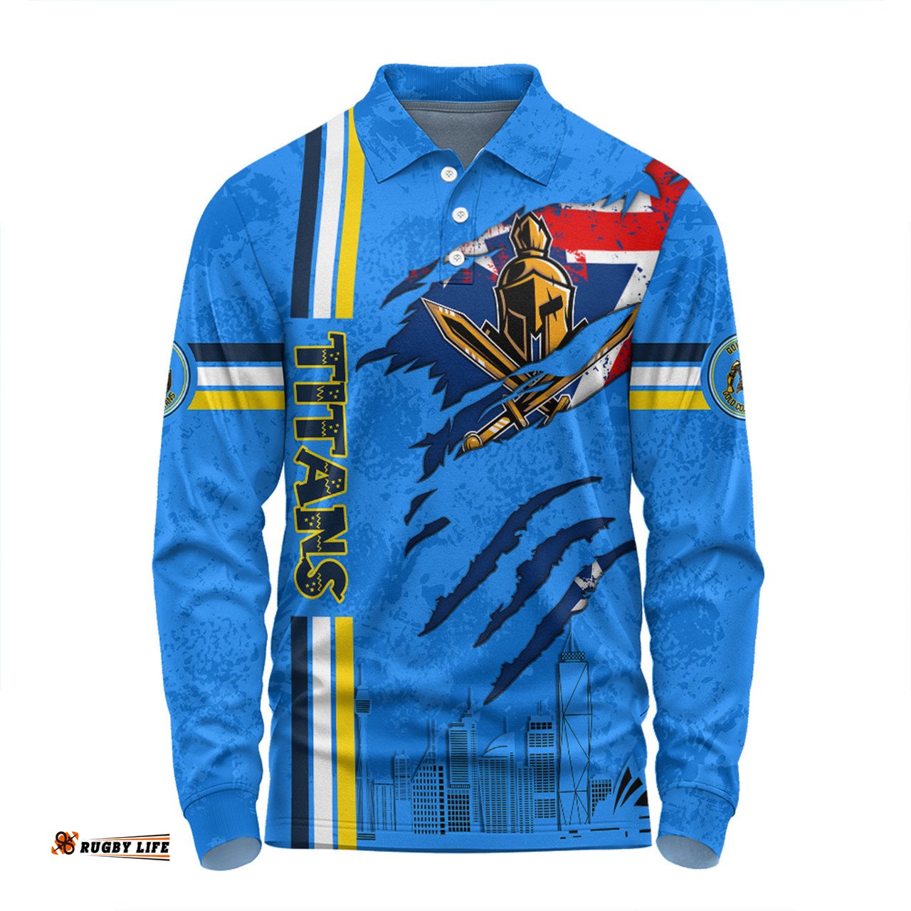 Amazing Aussie Gold Coast Titans Happy Australia Day Flag Scratch Style Long Sleeve Polo Shirt