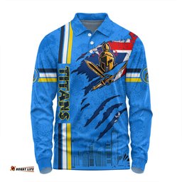 Amazing Aussie Gold Coast Titans Happy Australia Day Flag Scratch Style Long Sleeve Polo Shirt