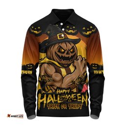 Amazing Aussie Hawthorn Dark Pumpkin Halloween Spirit Long Sleeve Polo Shirt