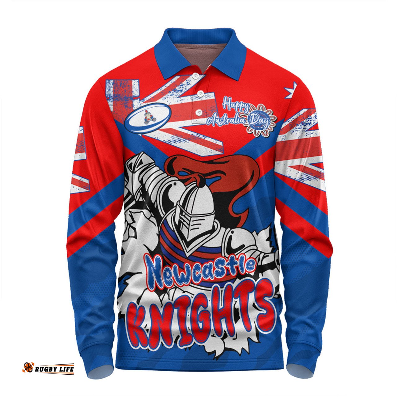 Amazing Aussie Newcastle Knights Happy Australia Day We Are One And Free Long Sleeve Polo Shirt