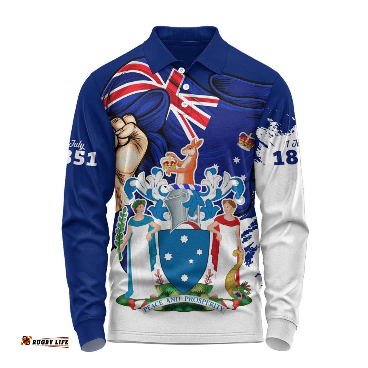 Amazing Aussie Victoria Power Pride And Heritage Crest Long Sleeve Polo Shirt