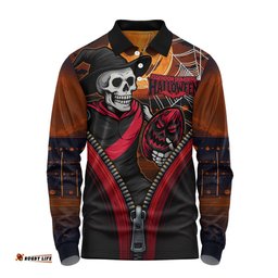 Amazing Aussie Essendon Halloween Night Reaper Zipper Long Sleeve Polo Shirt