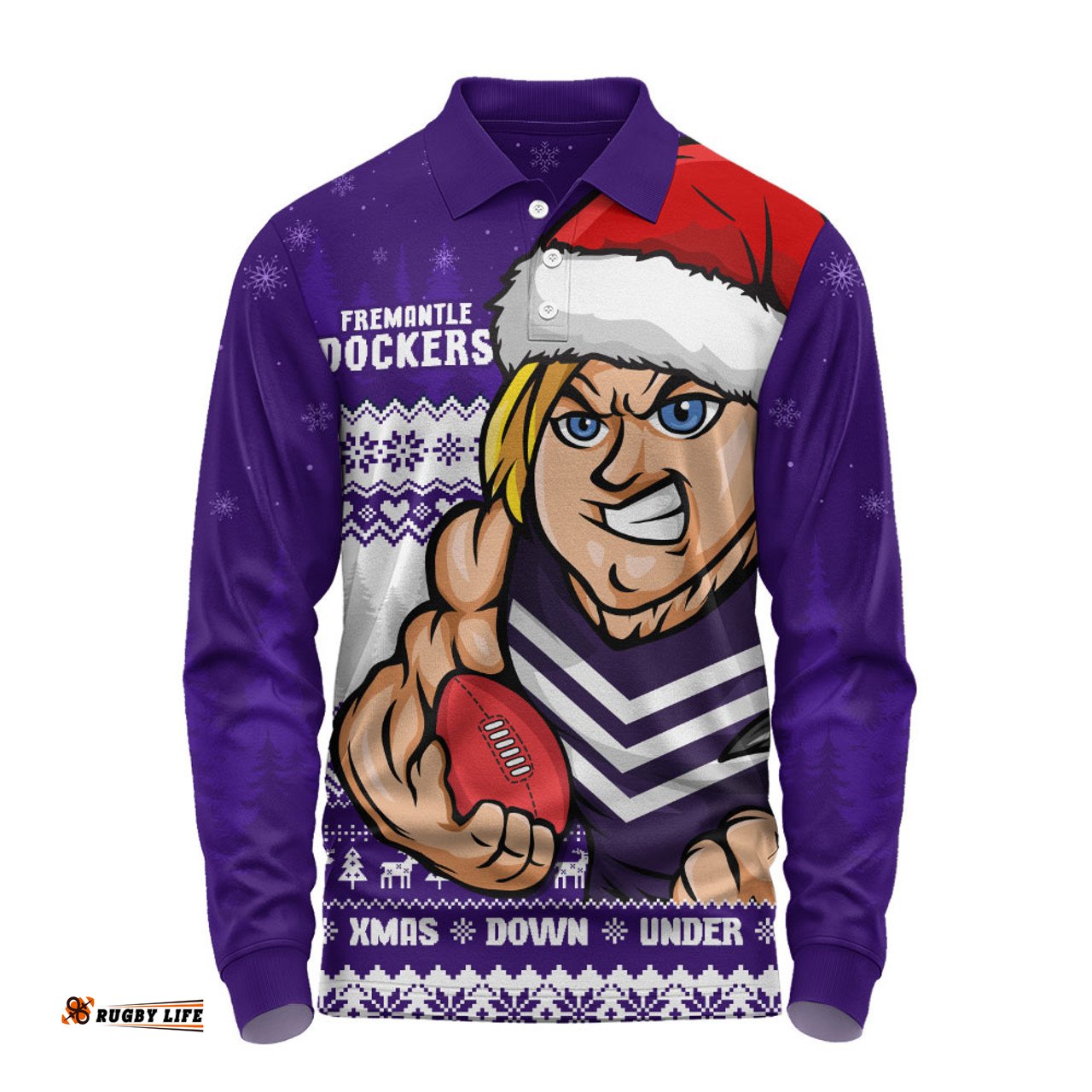Amazing Aussie Fremantle Merry Christmas Down Under Footy Power Style Long Sleeve Polo Shirt