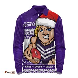 Amazing Aussie Fremantle Merry Christmas Down Under Footy Power Style Long Sleeve Polo Shirt