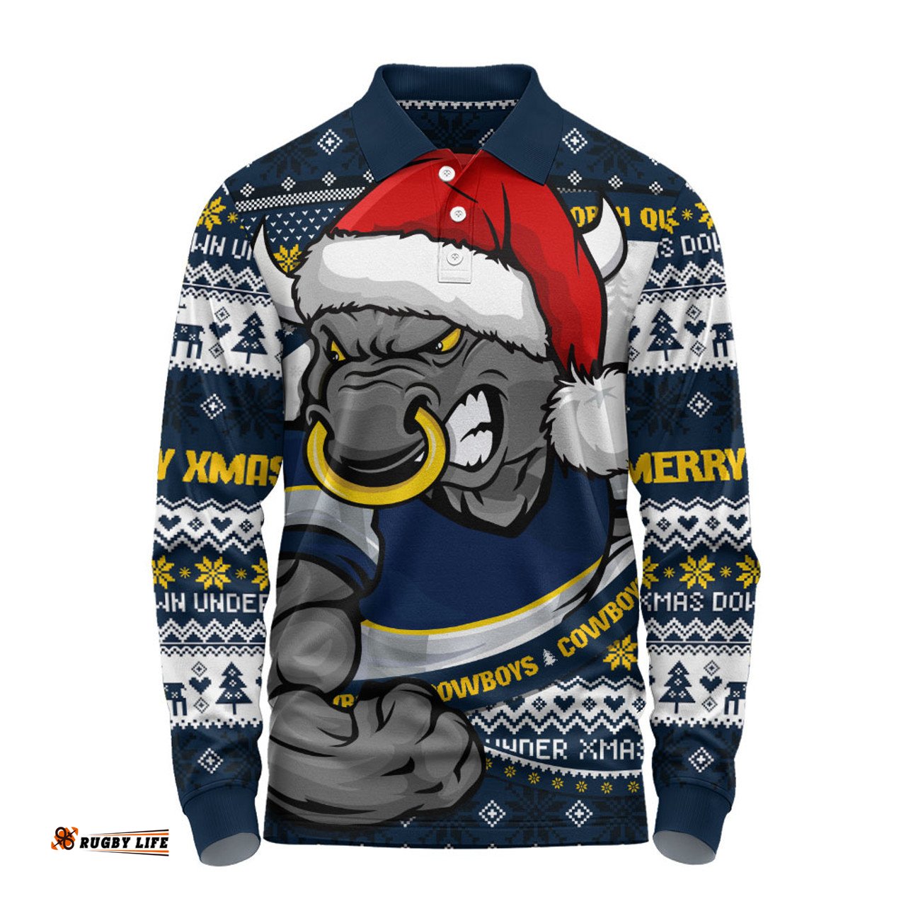 Amazing Aussie North Queensland Cowboys Ugly Knit Style For Christmas Game Fans Long Sleeve Polo Shirt