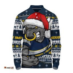 Amazing Aussie North Queensland Cowboys Ugly Knit Style For Christmas Game Fans Long Sleeve Polo Shirt