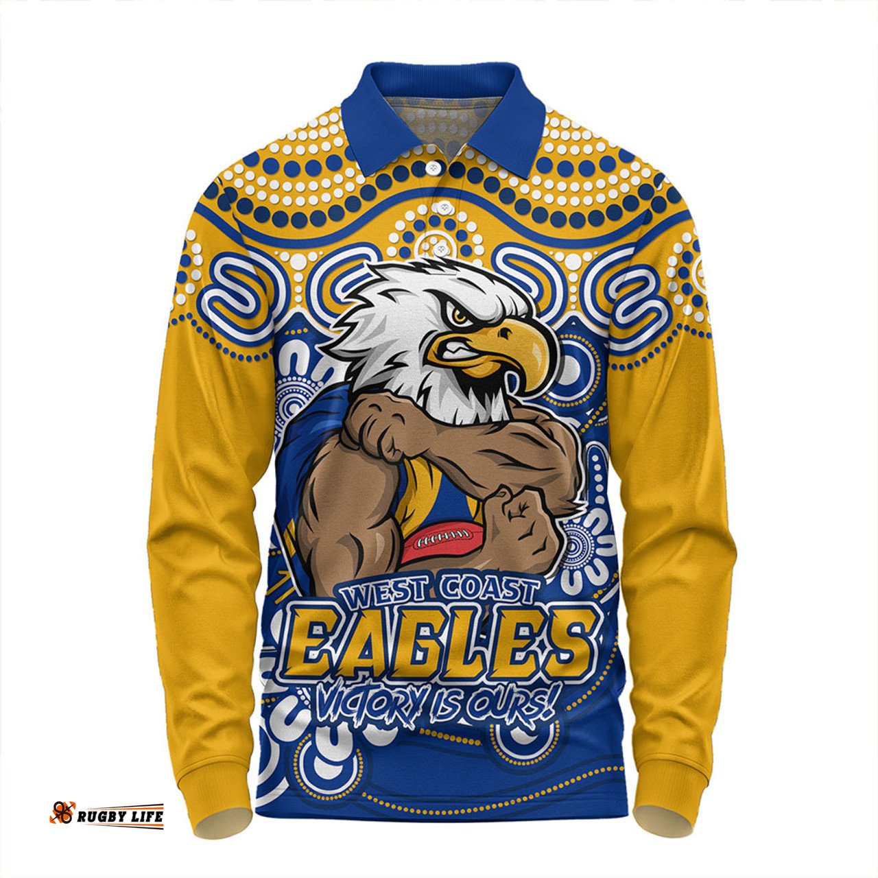 Amazing Aussie West Coast Eagles Aboriginal Inspired Tough Fan Football For Life Long Sleeve Polo Shirt