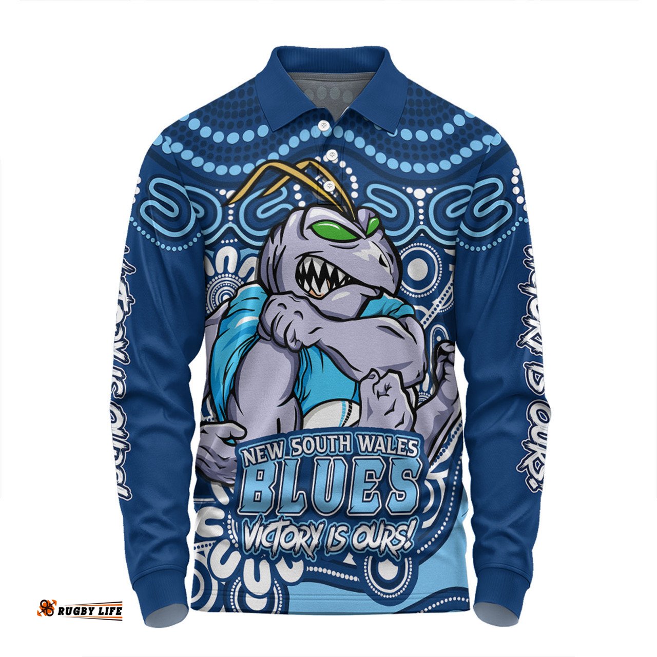 Amazing Aussie New South Wales Blues Aboriginal Inspired Tough Fan Rugby For Life Long Sleeve Polo Shirt