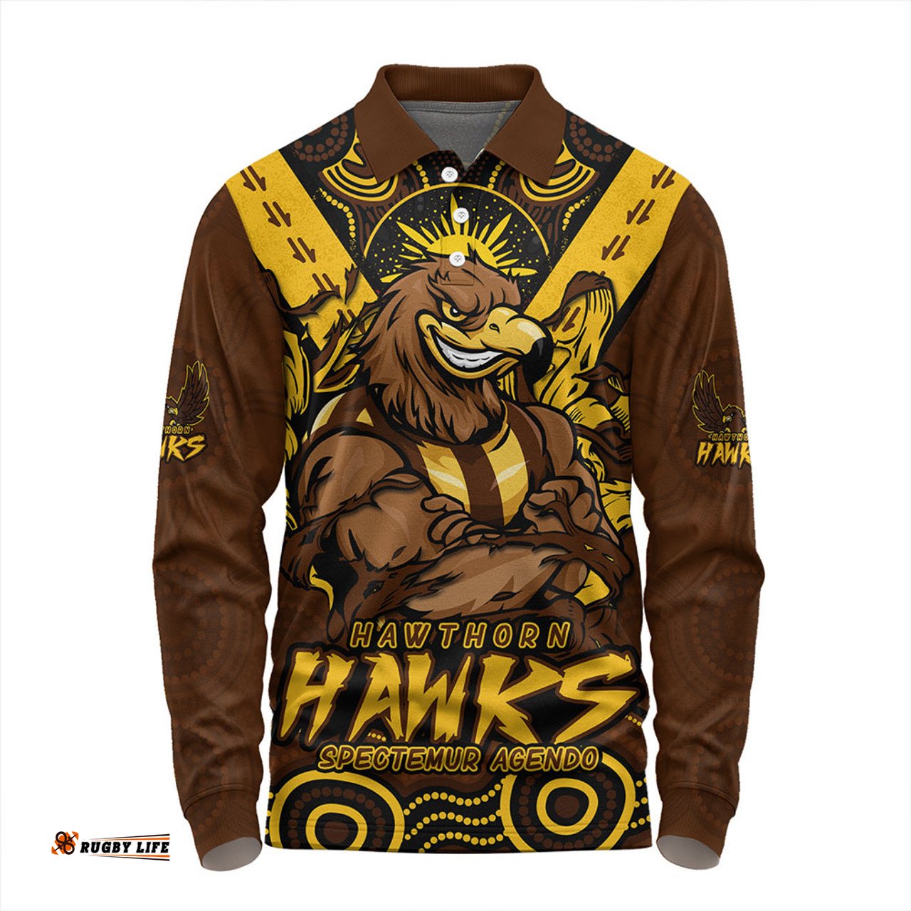 Amazing Aussie Hawthorn Ripped Legacy Of The Game Long Sleeve Polo Shirt