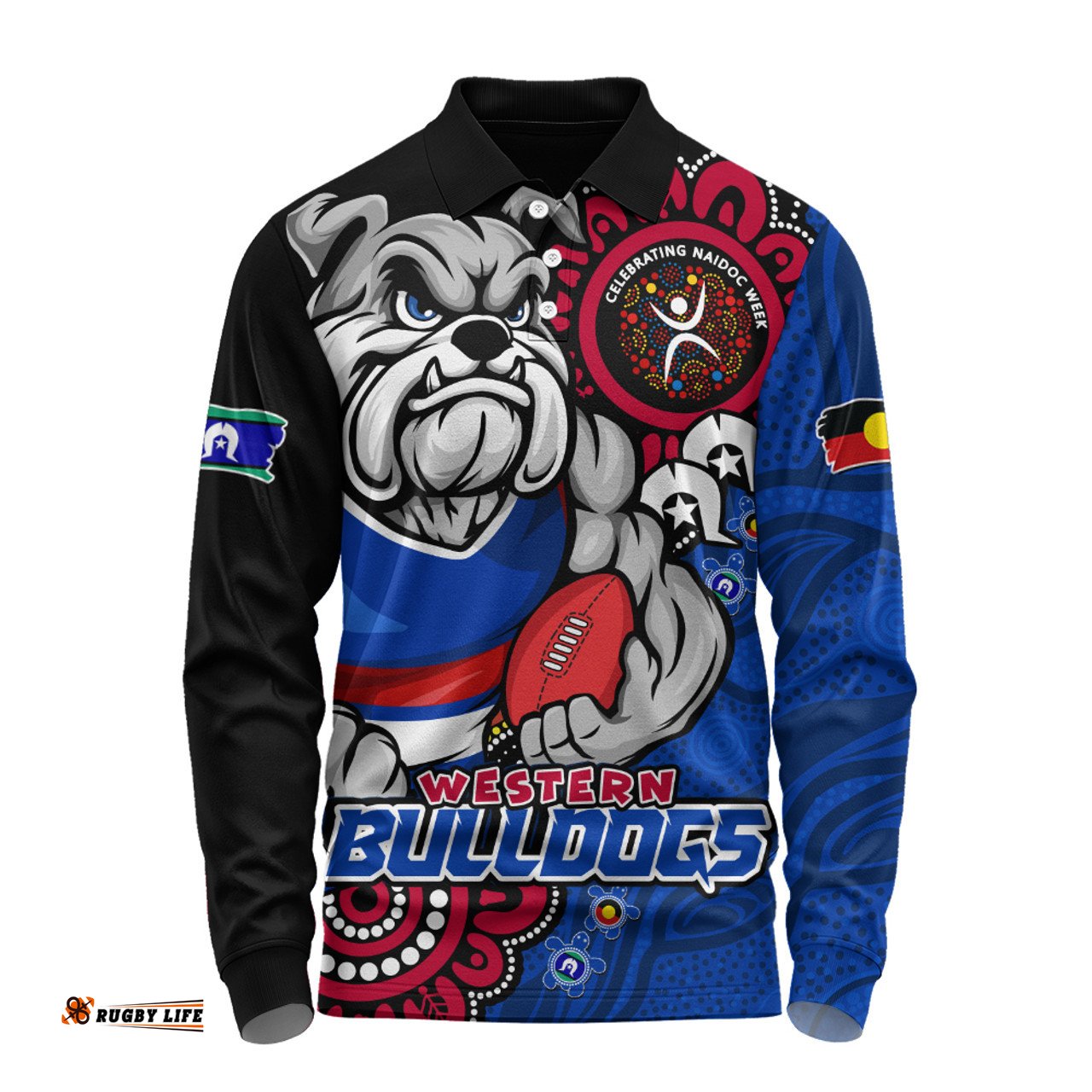 Amazing Aussie Western Bulldogs Power Through Generations NAIDOC Edition Long Sleeve Polo Shirt