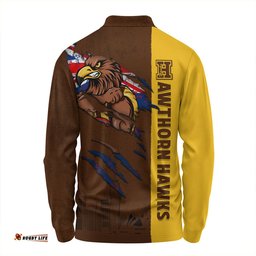 Amazing Aussie Hawthorn Burning Passion Of Power Scratch Style Long Sleeve Polo Shirt