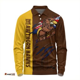 Amazing Aussie Hawthorn Burning Passion Of Power Scratch Style Long Sleeve Polo Shirt