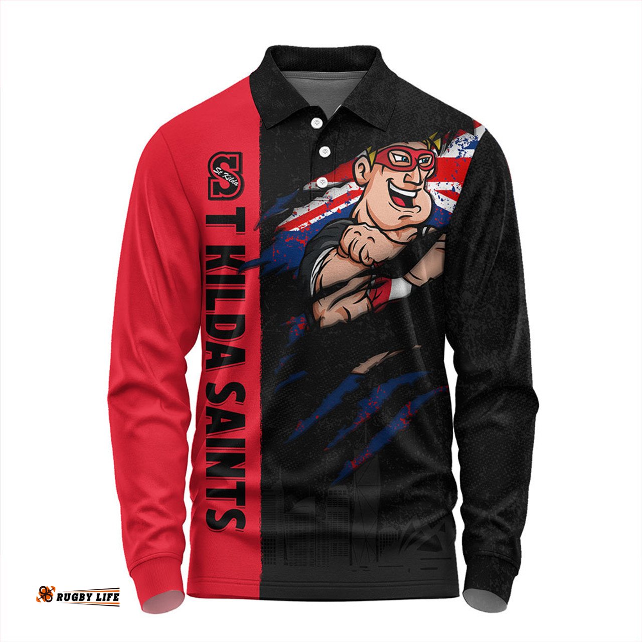 Amazing Aussie St Kilda Burning Passion Of Power Scratch Style Long Sleeve Polo Shirt