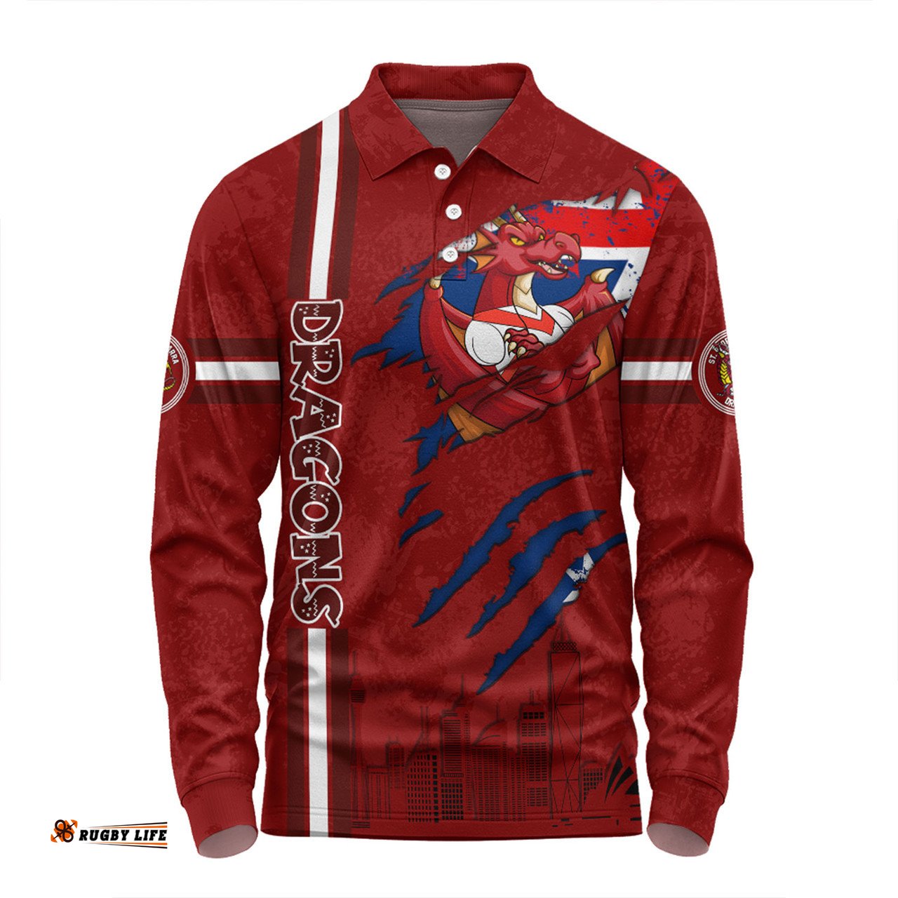 Amazing Aussie St. George Illawarra Dragons Happy Australia Day Flag Scratch Style Long Sleeve Polo Shirt