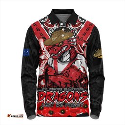 Amazing Aussie St. George Illawarra Dragons Ripped Legacy Of The Game The ANZAC Spirit Lives On Long Sleeve Polo Shirt