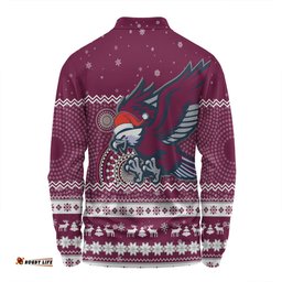 Amazing Aussie Manly Warringah Sea Eagles Christmas Custom Ugly Xmas And Aboriginal Patterns For Die Hard Fan Long Sleeve Polo Shirt