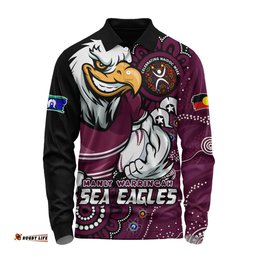 Amazing Aussie Manly Warringah Sea Eagles Power Through Generations NAIDOC Edition Long Sleeve Polo Shirt