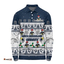 Amazing Aussie North Queensland Cowboys Christmas Custom Special Ugly Christmas Long Sleeve Polo Shirt