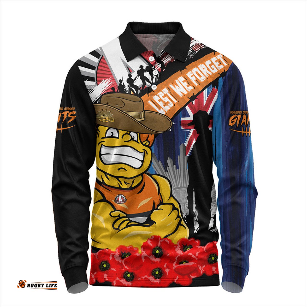Amazing Aussie GWS GIANTS Anzac Day Honor United In Spirit Long Sleeve Polo Shirt