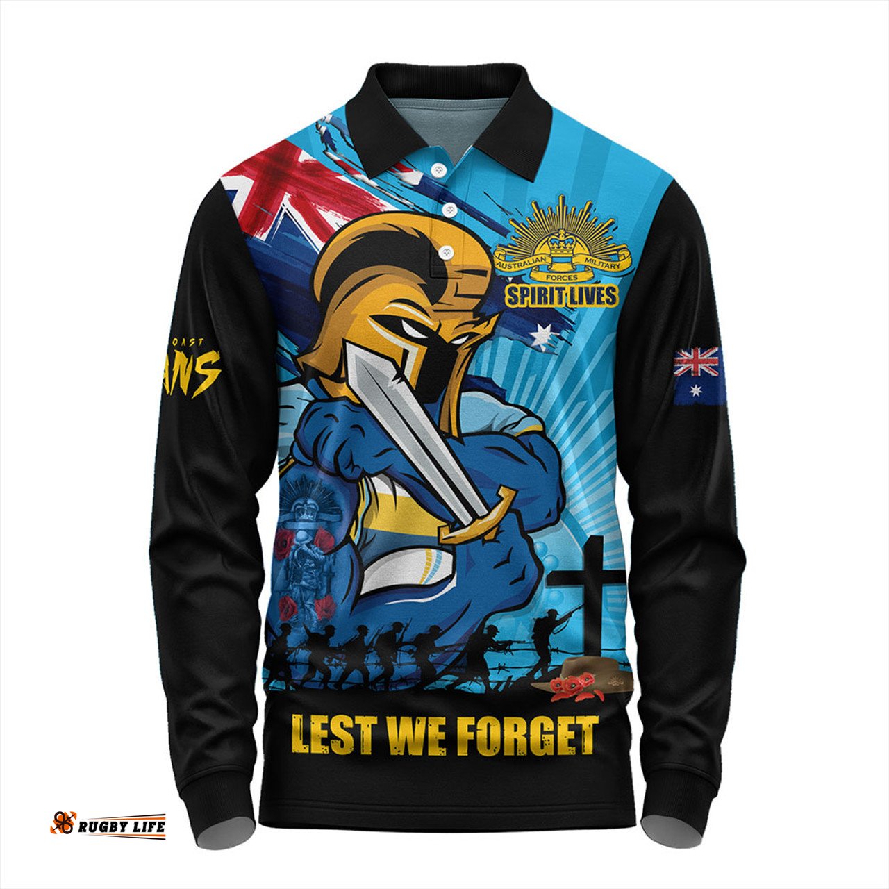 Amazing Aussie Gold Coast Titans Fearless ANZAC Defender Long Sleeve Polo Shirt