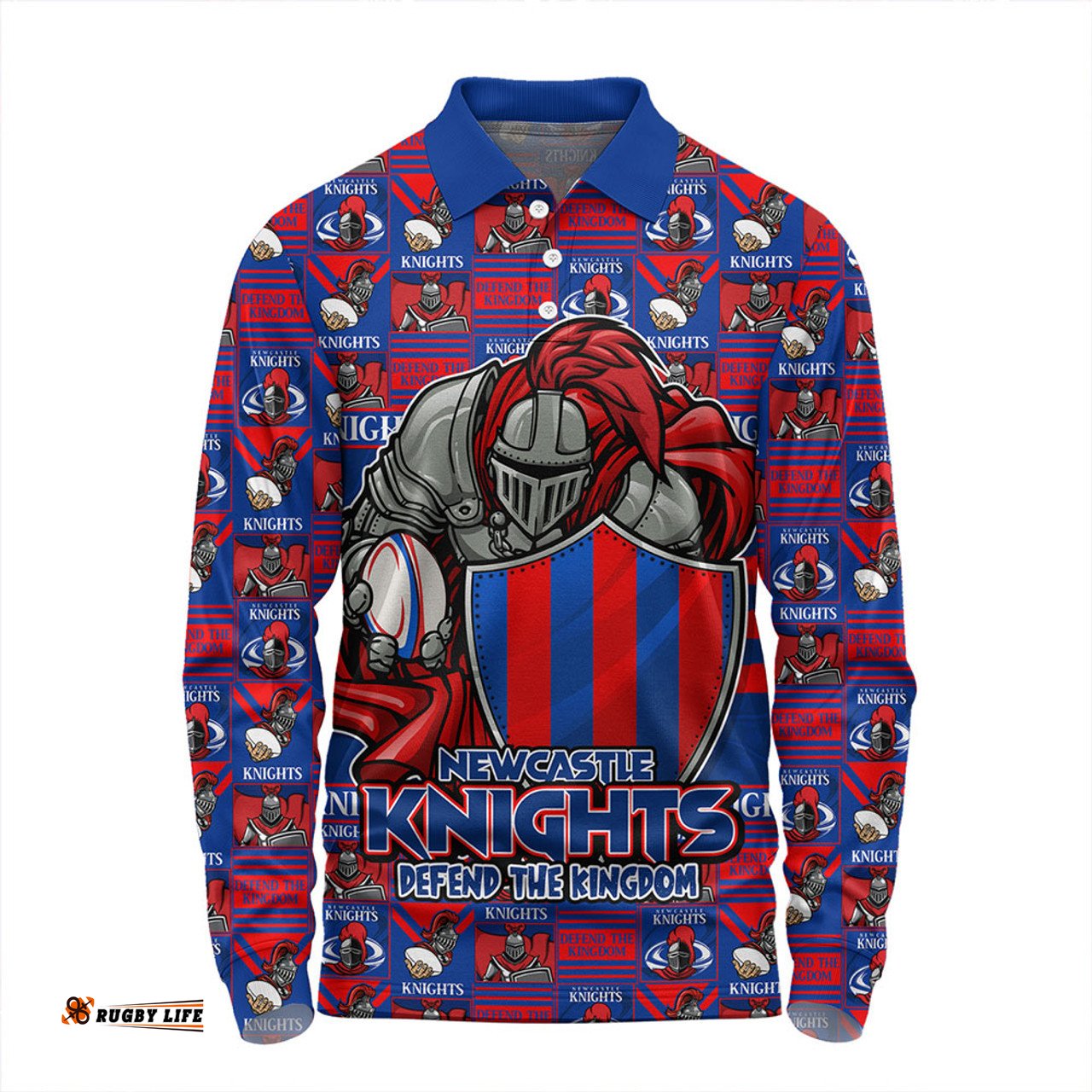 Amazing Aussie Newcastle Knights Champion���s Pride Comic Style Long Sleeve Polo Shirt