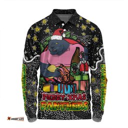 Amazing Aussie Penrith Panthers Christmas Custom Merry Christmas Our Beloved Team With Aboriginal Dot Art Pattern Long Sleeve Polo Shirt