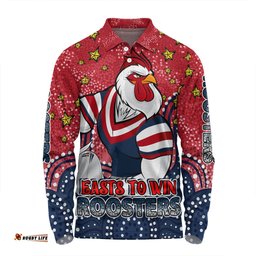 Amazing Aussie Sydney Roosters Custom Custom With Aboriginal Inspired Style Of Dot Painting Patterns  Long Sleeve Polo Shirt