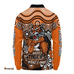 Amazing Aussie Wests Tigers Aboriginal Inspired Tough Fan Rugby For Life Long Sleeve Polo Shirt