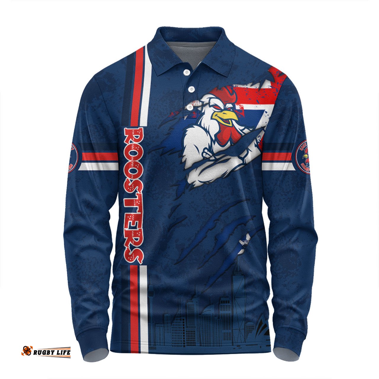 Amazing Aussie Sydney Roosters Happy Australia Day Flag Scratch Style Long Sleeve Polo Shirt