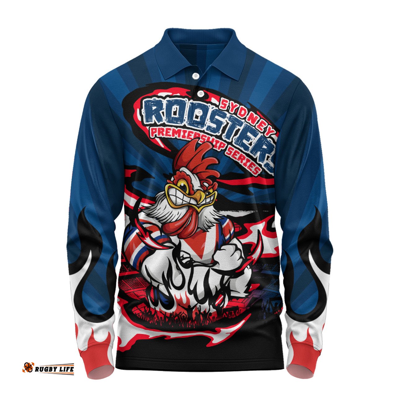 Amazing Aussie Sydney Roosters Premiership Series Sports Gear Long Sleeve Polo Shirt