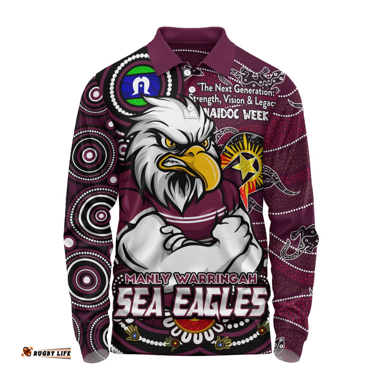 Amazing Aussie Manly Warringah Sea Eagles Spirit Of NAIDOC Series Long Sleeve Polo Shirt
