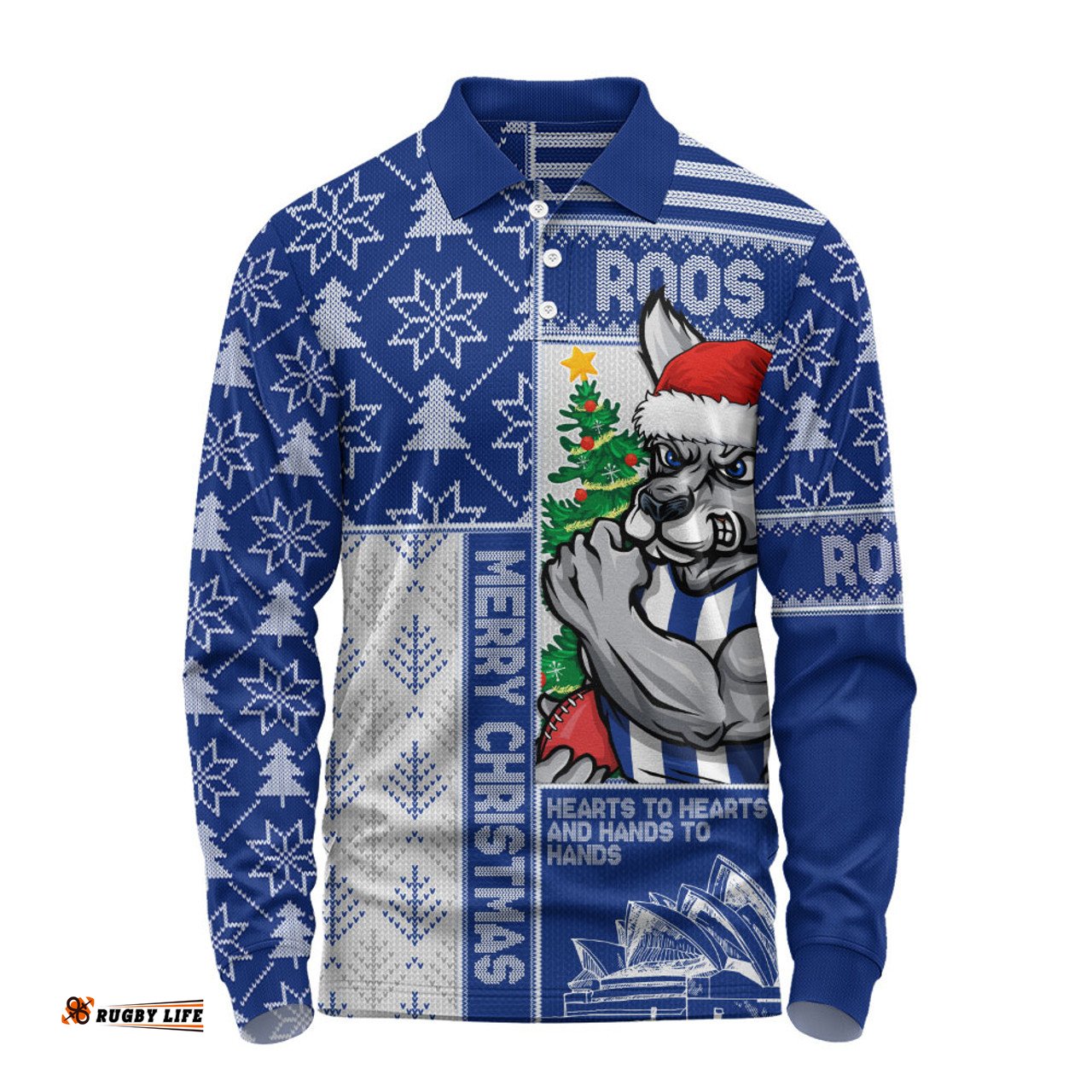 Amazing Aussie North Melbourne Merry Christmas Knit Style Festive Spirit Long Sleeve Polo Shirt