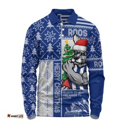 Amazing Aussie North Melbourne Merry Christmas Knit Style Festive Spirit Long Sleeve Polo Shirt
