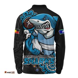 Amazing Aussie Cronulla Sutherland Sharks Power Through Generations NAIDOC Edition Long Sleeve Polo Shirt