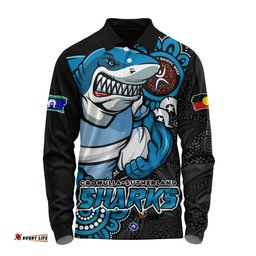 Amazing Aussie Cronulla Sutherland Sharks Power Through Generations NAIDOC Edition Long Sleeve Polo Shirt