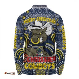 Amazing Aussie North Queensland Cowboys Christmas Custom Christmas Knit Patterns Vintage Jersey Ugly Long Sleeve Polo Shirt