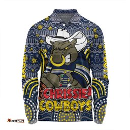 Amazing Aussie North Queensland Cowboys Christmas Custom Christmas Knit Patterns Vintage Jersey Ugly Long Sleeve Polo Shirt