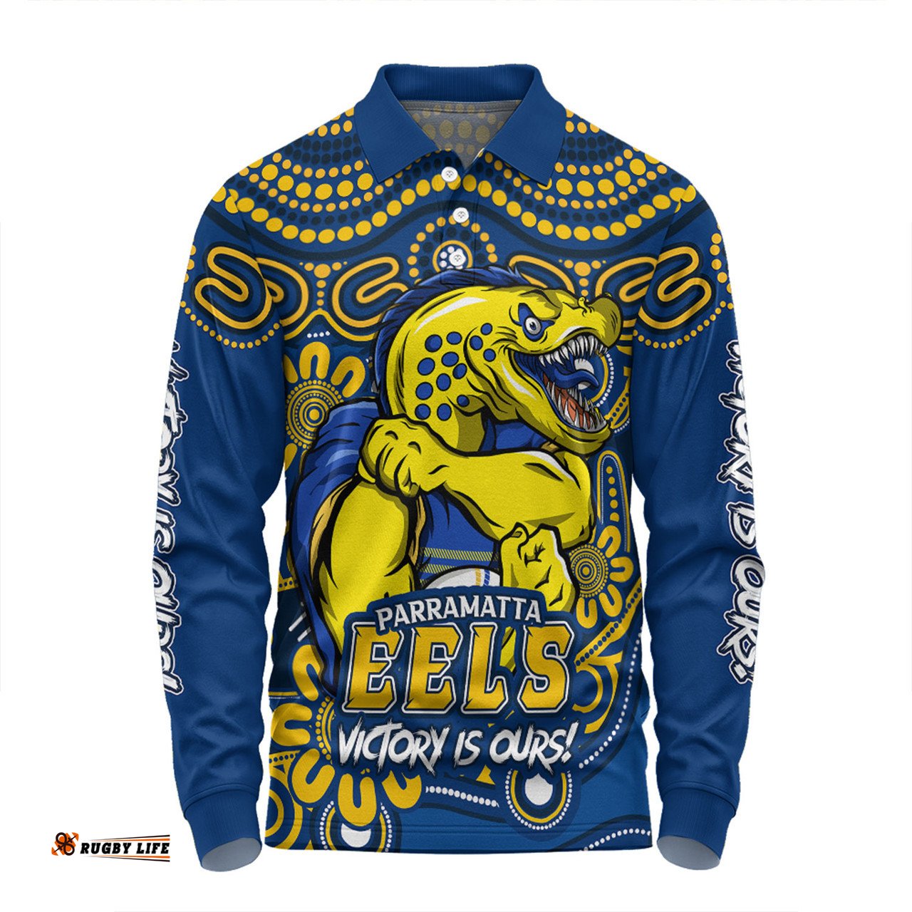 Amazing Aussie Parramatta Eels Aboriginal Inspired Tough Fan Rugby For Life Long Sleeve Polo Shirt
