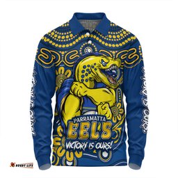 Amazing Aussie Parramatta Eels Aboriginal Inspired Tough Fan Rugby For Life Long Sleeve Polo Shirt