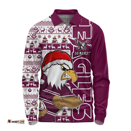 Amazing Aussie Manly Warringah Sea Eagles Merry Ugly Xmas Nordic Pattern Style Long Sleeve Polo Shirt