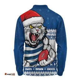 Amazing Aussie Geelong Cats Merry Christmas Down Under Footy Power Style Long Sleeve Polo Shirt