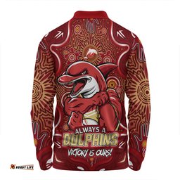 Amazing Aussie Redcliffe Dolphins Aboriginal Pattern Inspired Victory Is Ours Long Sleeve Polo Shirt