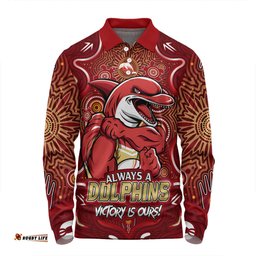 Amazing Aussie Redcliffe Dolphins Aboriginal Pattern Inspired Victory Is Ours Long Sleeve Polo Shirt