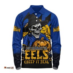 Amazing Aussie Parramatta Eels Dark Moon Rugby Halloween Battle Edition Long Sleeve Polo Shirt
