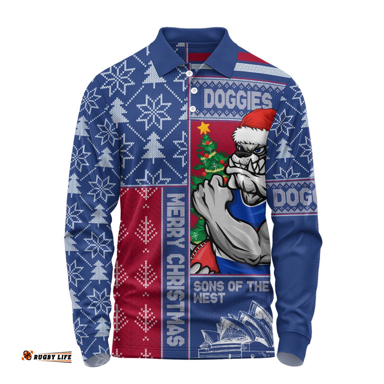 Amazing Aussie Western Bulldogs Merry Christmas Knit Style Festive Spirit Long Sleeve Polo Shirt