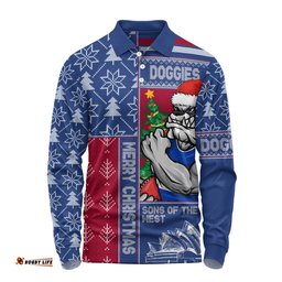 Amazing Aussie Western Bulldogs Merry Christmas Knit Style Festive Spirit Long Sleeve Polo Shirt